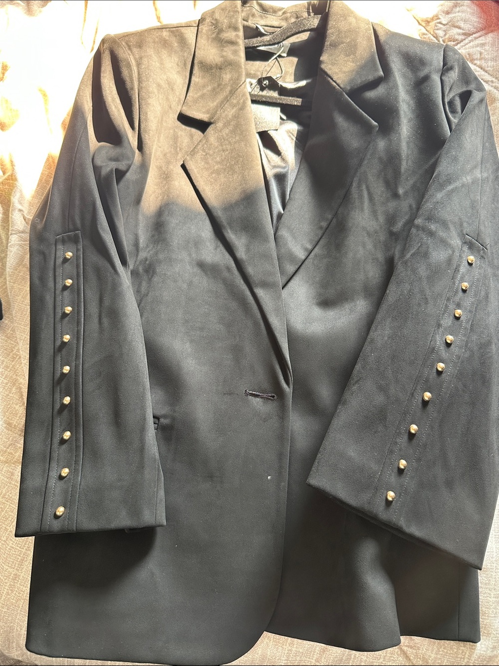 Women’s Black Blazer with Gold Stud Sleeve Detail